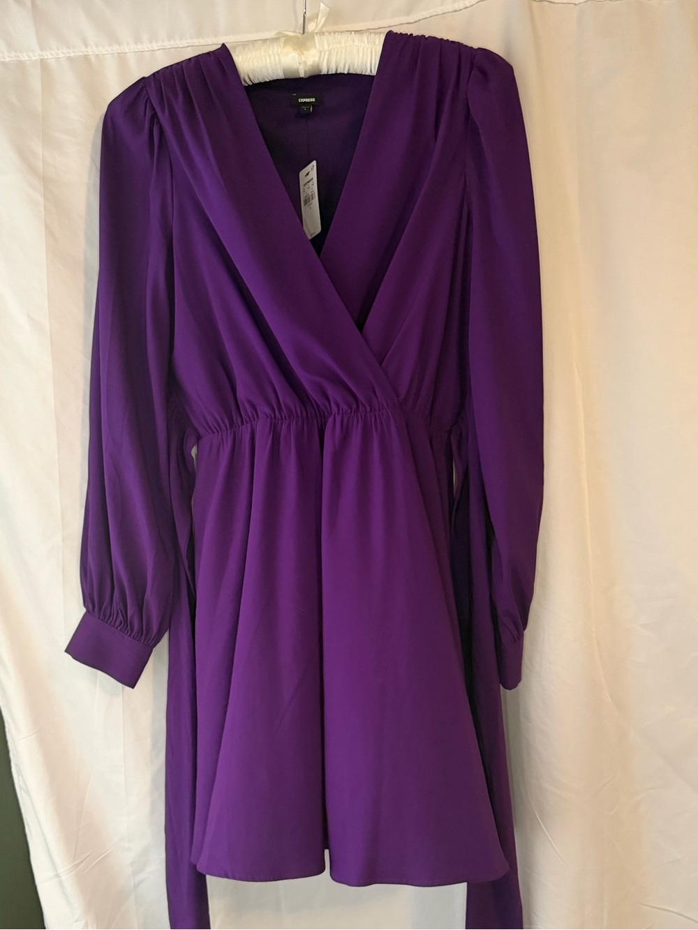 Express Purple Wrap Mini Dress with Long Sleeves